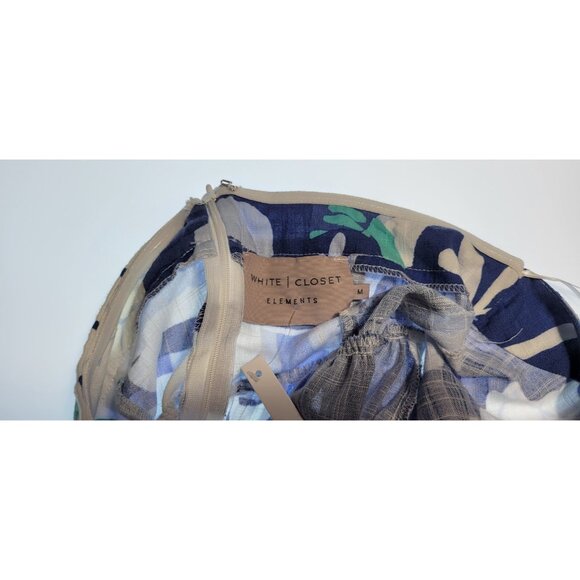 White Closet Elements Long Blue and White HalterNeck Dress LINEN SZ Medium - Picture 9 of 14